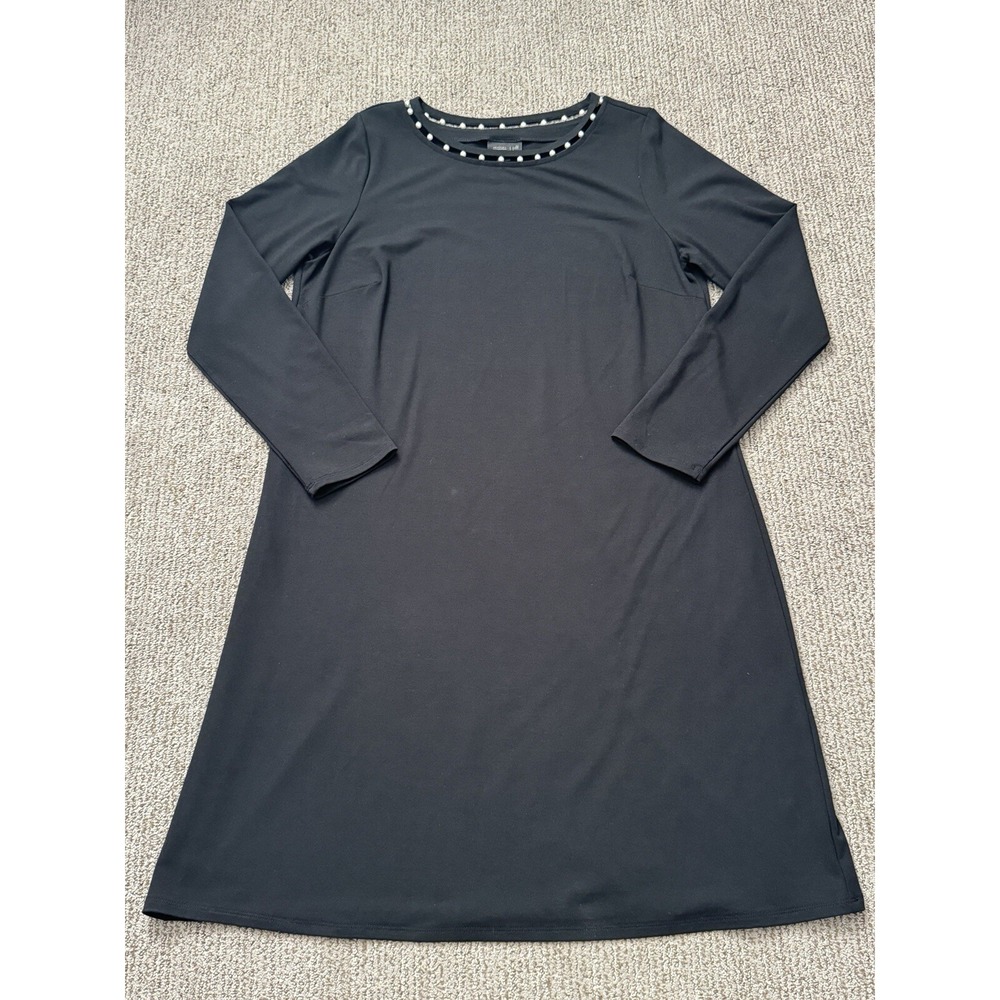 J Jill Womens M Wearever Collection Pearl Collar Dress Long Sleeve Stretch Black